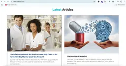 Health information website showing a latest articles section with pharmacy and medicine related articles
