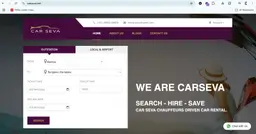 Car rental website with an outstation and local or airport booking form beside a hero banner