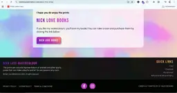 Colourful artist website promoting watercolour prints and books with a call-to-action button